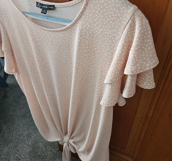 Adrianna Papell Pale Pink Tie-Front Ruffle Sleeve Blouse - Picture 5 of 5